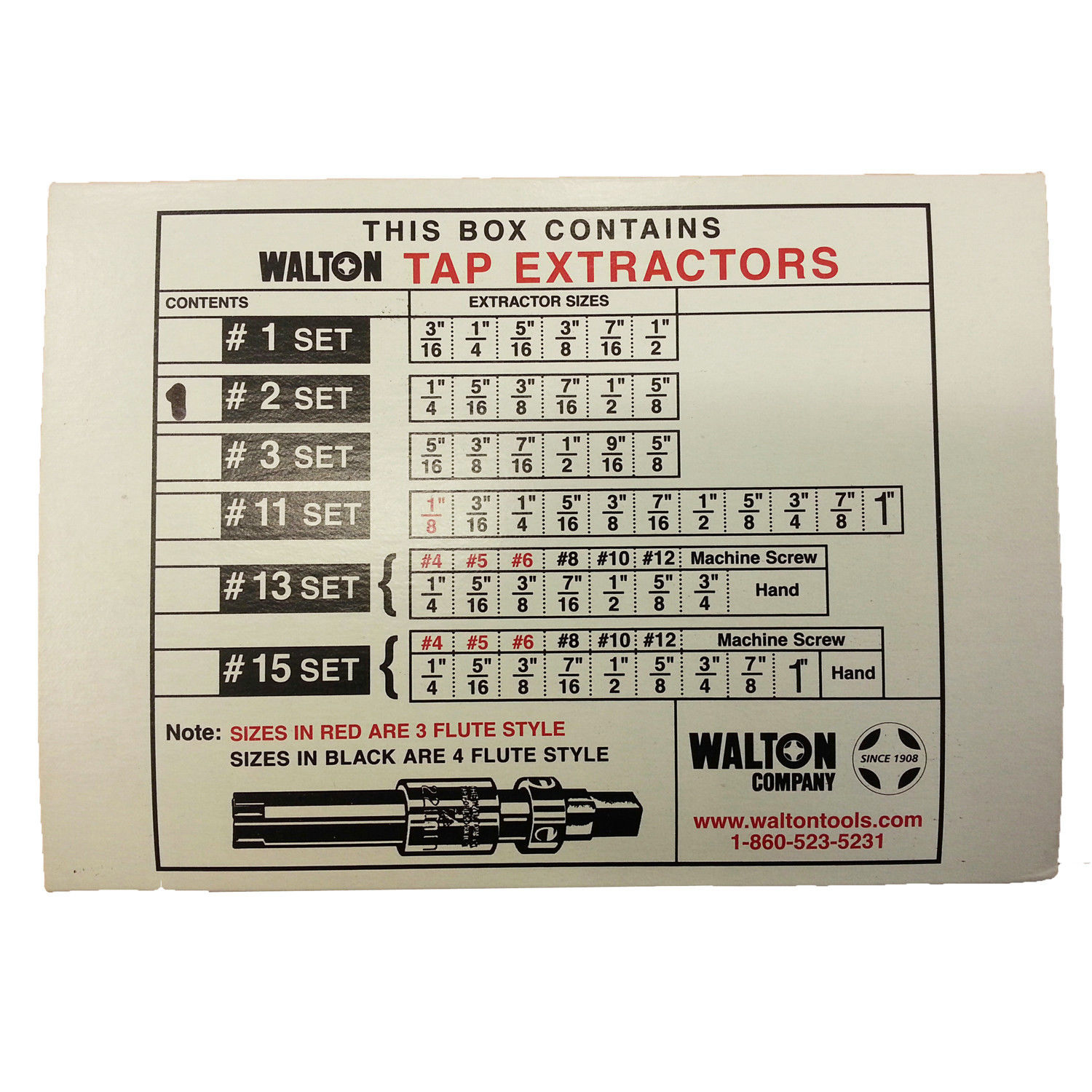 Walton 18002 6 Piece 4 Flute Tap Extractor Set Mechanics Tools & Bits